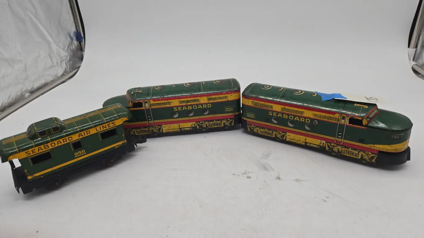 Vintage marxs, seaboard, locomotive, dummy locomotive and caboose