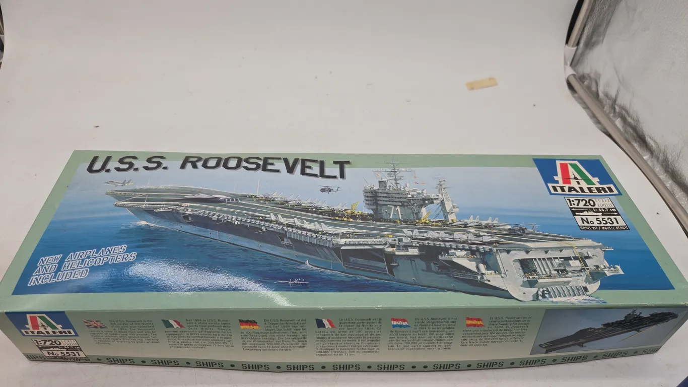 Vintage Italeri USS Roosevelt aircraft carrier model new inbox.
