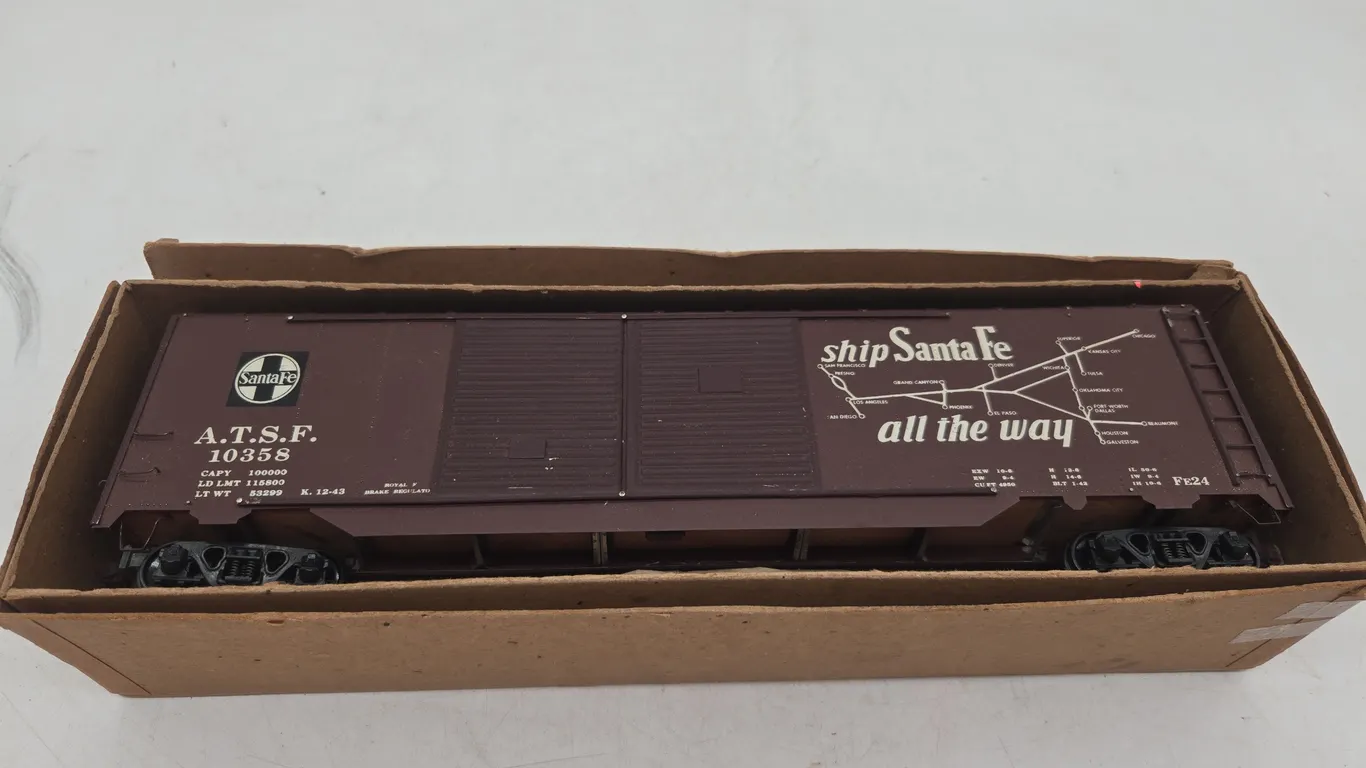 Vintage athern, santa fe ships all the way brown box car, believed to be an original box