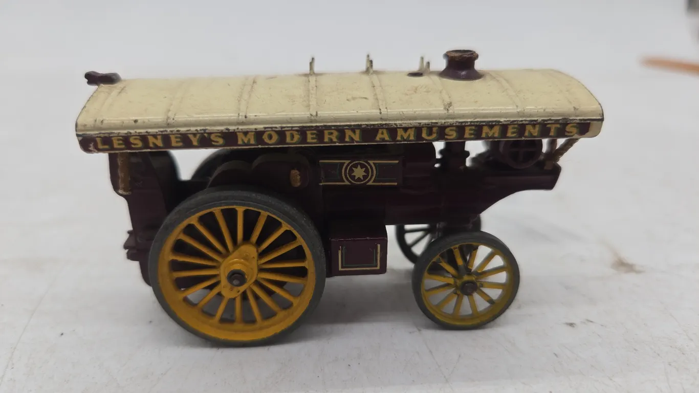 Vintage 1960s, matchbox, modern amusements.
Steam engine locomotive.