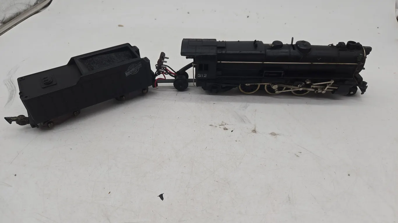 Vintage american flyer, number 312 steam locomotive and tinder