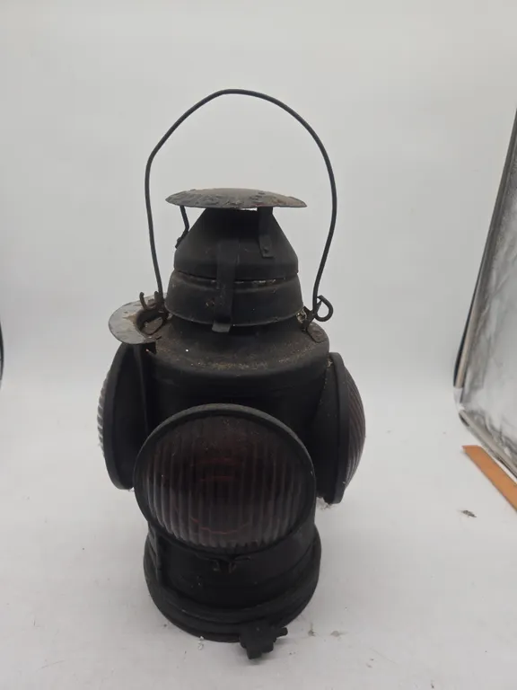 Antique hand land four way signal post lantern
