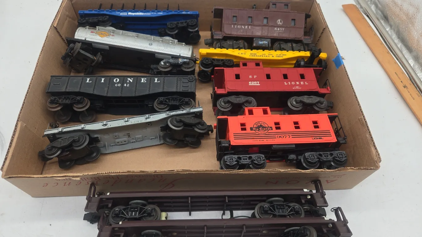 Assorted train cars