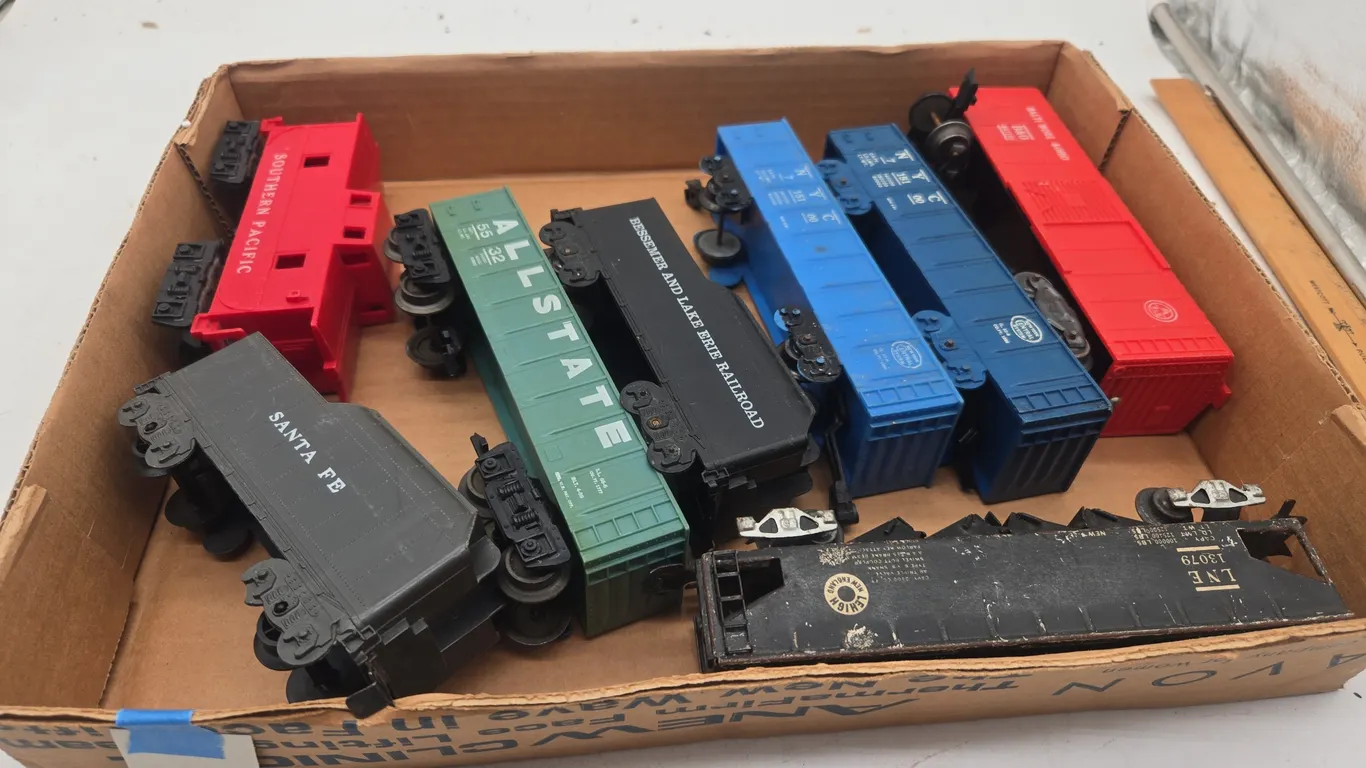 Assorted train cars