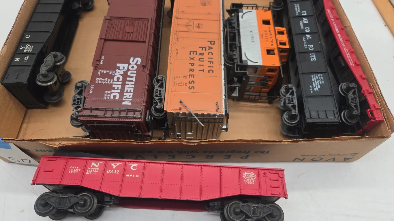 Assorted train cars
