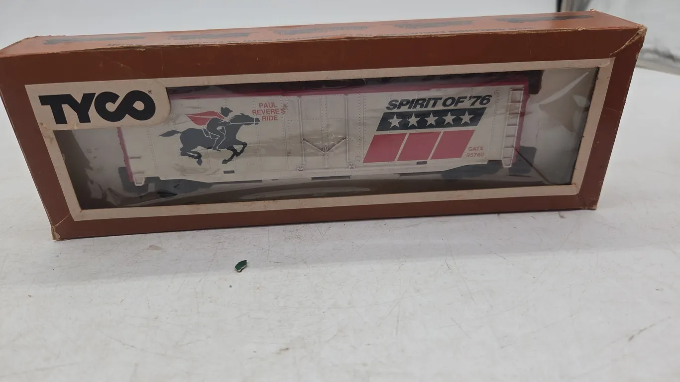 Vintage tyco 1976, the spirit of 76, paul revere's ride box car, new inbox