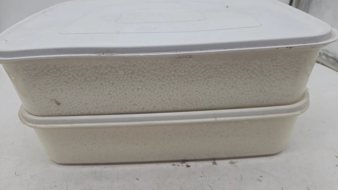 Tote of styrofoam packing material