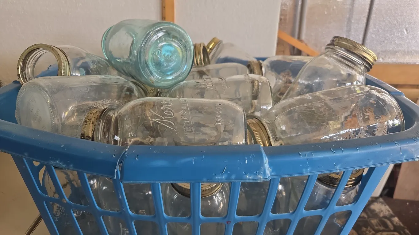 Assorted canning jars.
