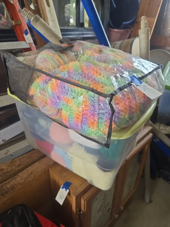 Tote of knitting yarn