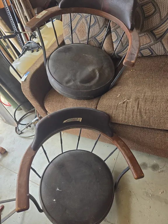Vintage wrought iron barstools and floor stands