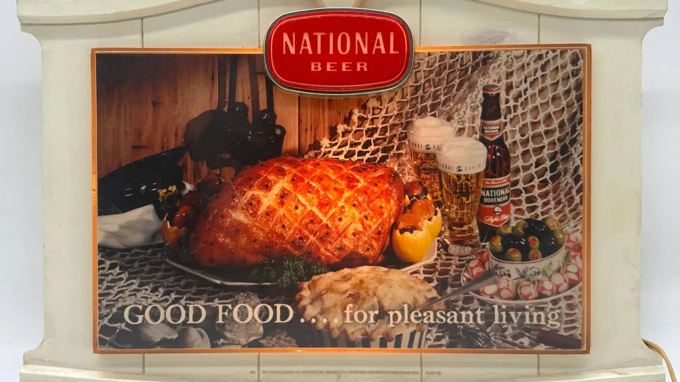 National Beer Lighted Sign with Food Display