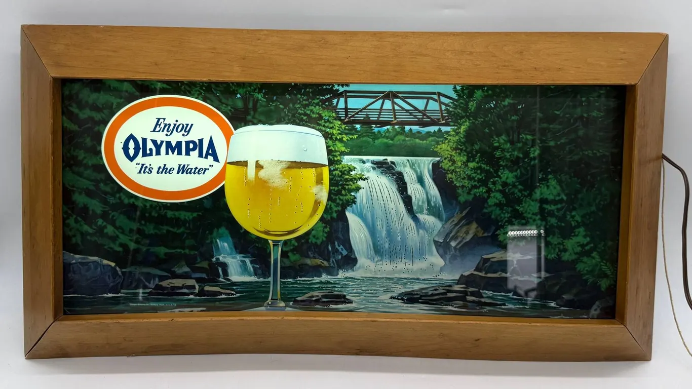 Olympia Beer Lighted Bar Sign with Waterfall