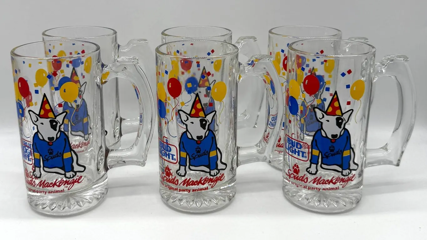 5 Bud Light Spuds Mackenzie Glass Beer