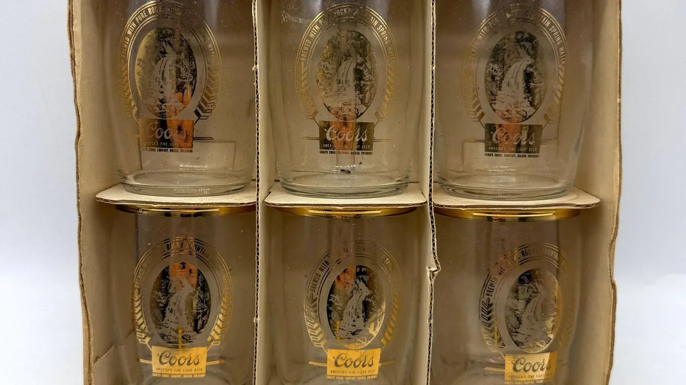 6 Coors Gold Rimmed Beer Glasses