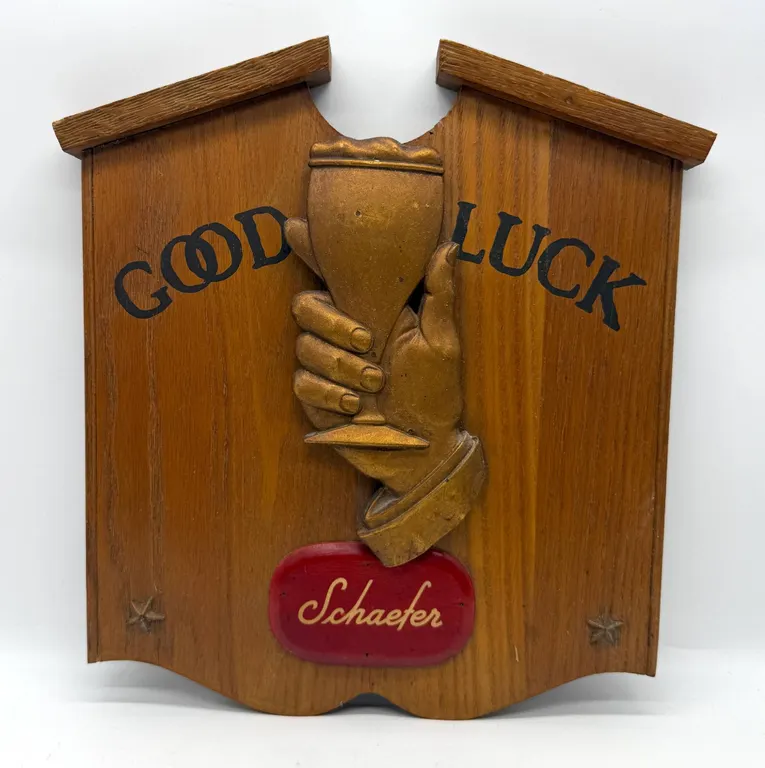 Schaefer Wooden Beer Sign with 3D Glass Motif