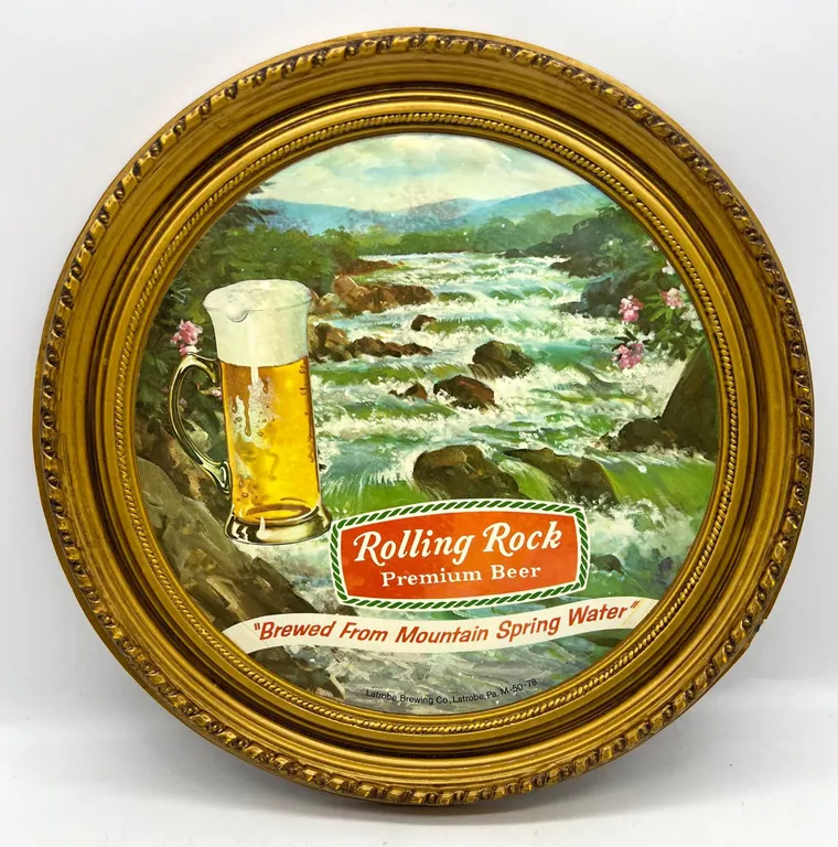 Rolling Rock Premium Beer Sign in Round Frame