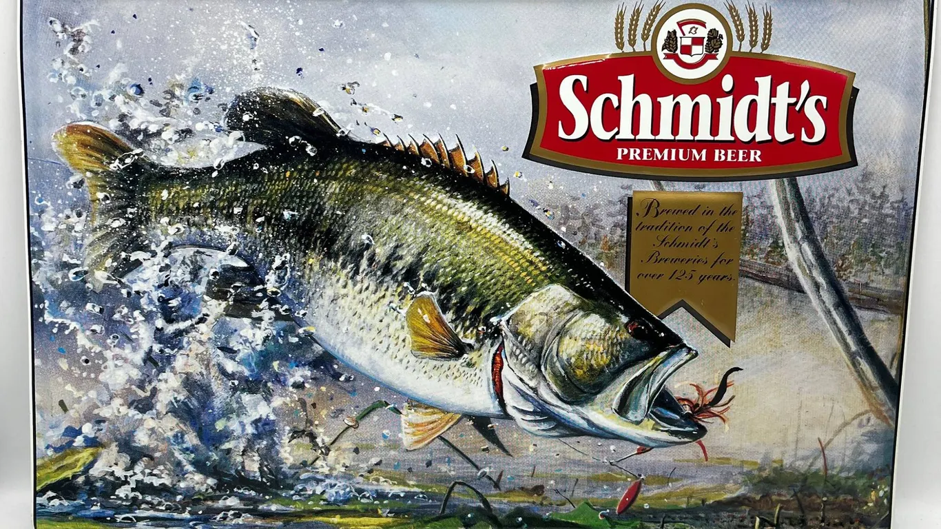 Schmidt's Premium Beer Metal Sign with Fish