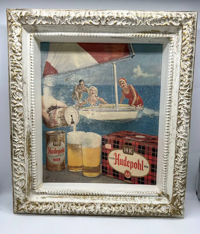 Hudepohl Beer Framed Advertising Sign