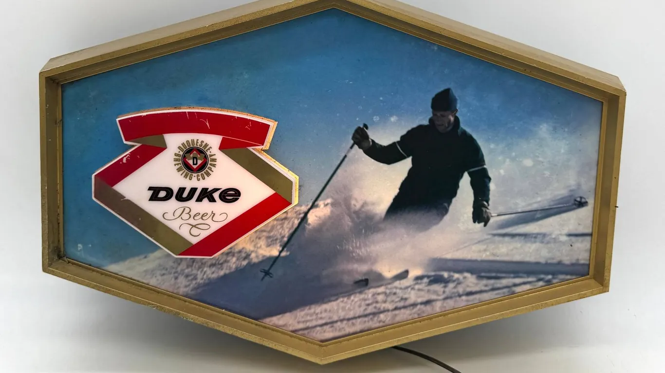 Duke Beer Lighted Wall Sign with Skier