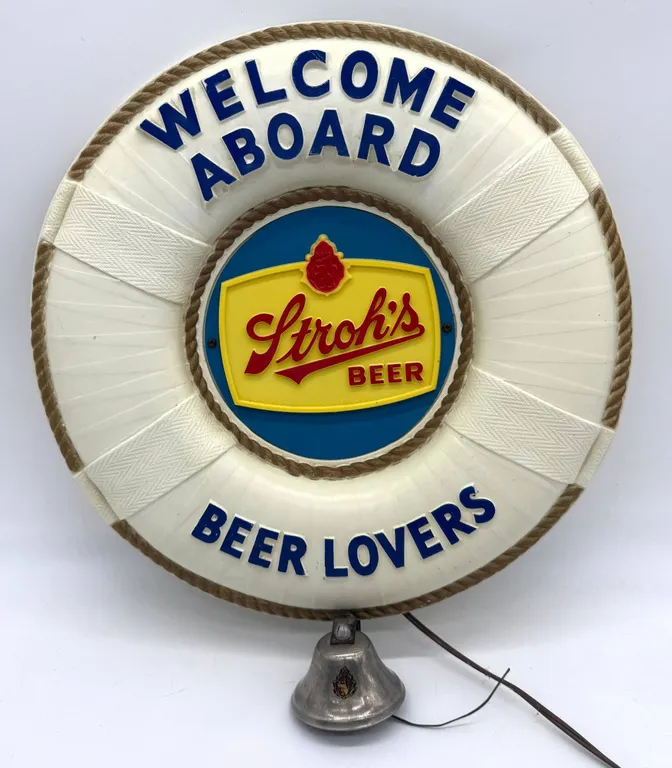 Stroh's Beer Lighted Wall Sign With Bell