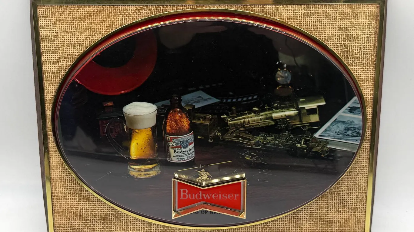 Budweiser Wall Beer Sign with Bar Scene