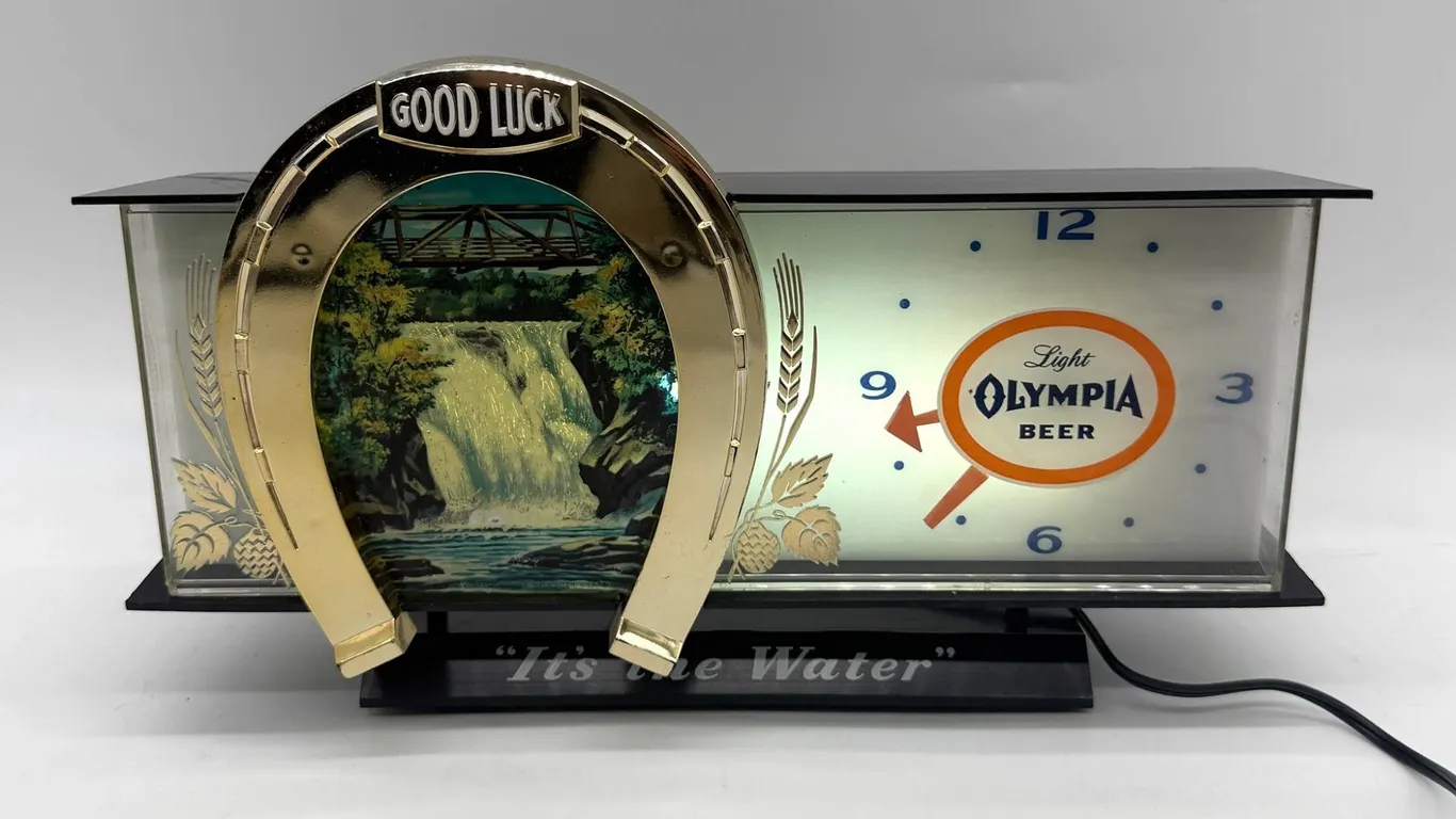 Olympia Beer Lighted Clock with Horseshoe