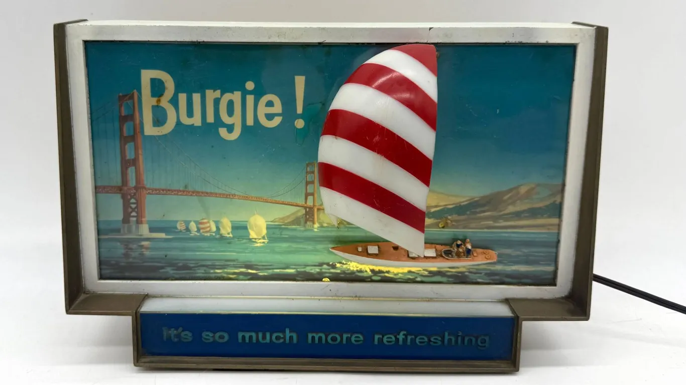 Burgie Beer Light with Sailboat and Bridge