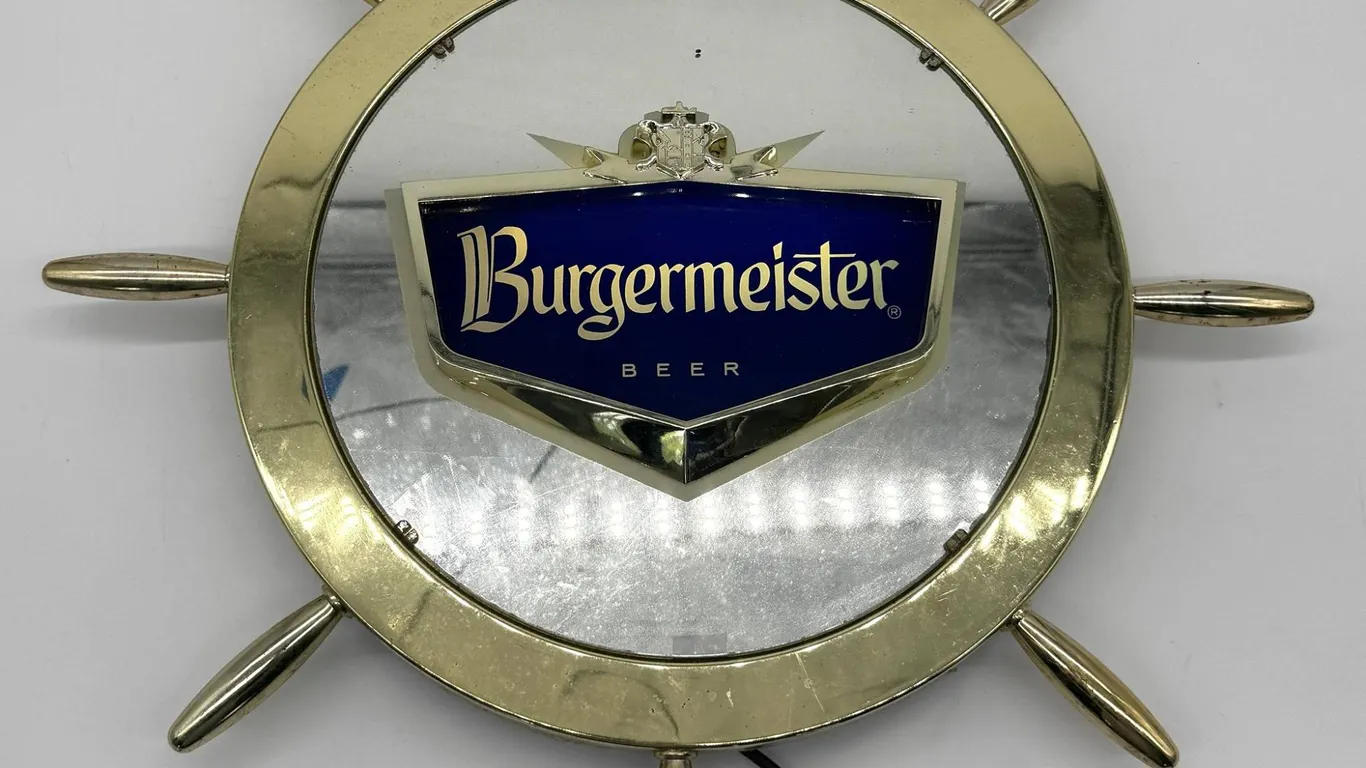Burgermeister Ship Wheel Beer Light Sign