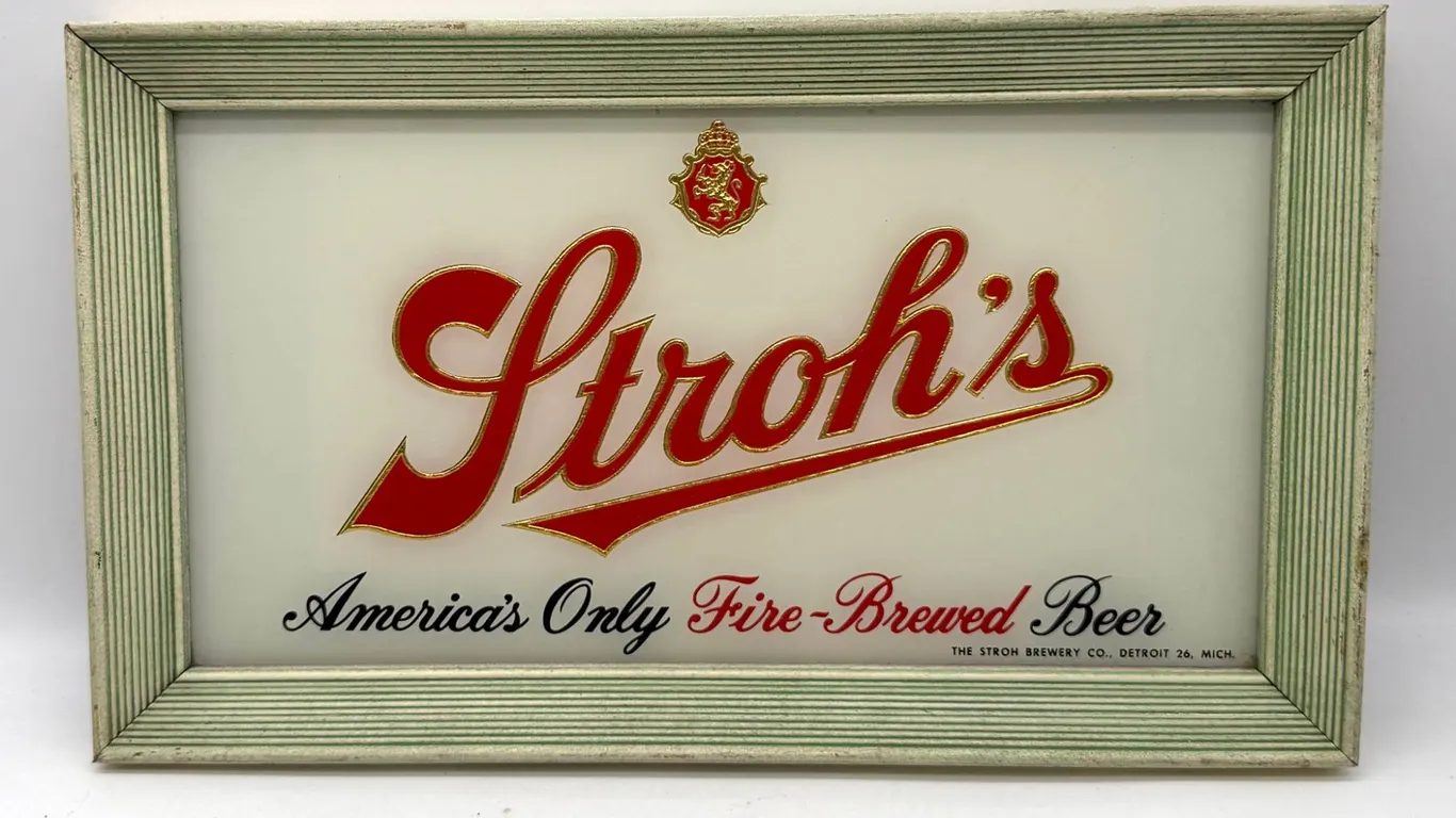 Stroh's Beer Advertising Sign in Frame
