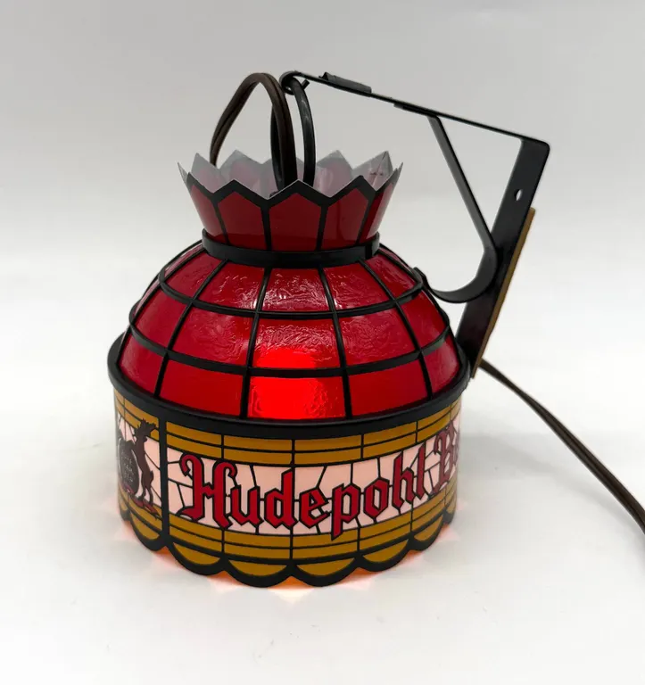 Hudepohl Beer Light Fixture with Stained-Glas