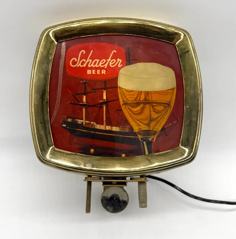 Schaefer Beer Lighted Sign with Brass-Tone C