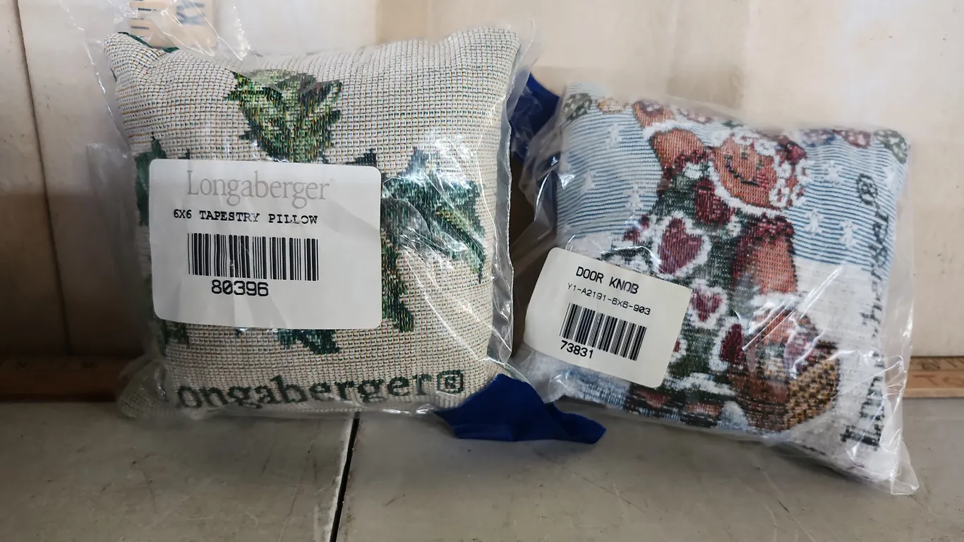 2 Longaberger 6"X6" Tapestry Pillows