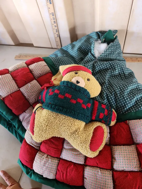 Large Bear Plush Tree Skirt 54", Stained/Needs Minor Repair