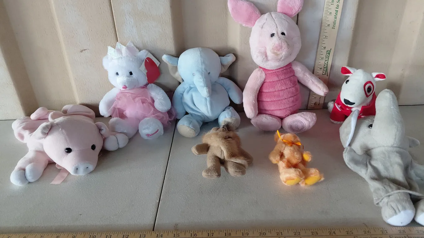 Assorted Plush Animals-Piglet, Target Dog, Elephants, Etc.