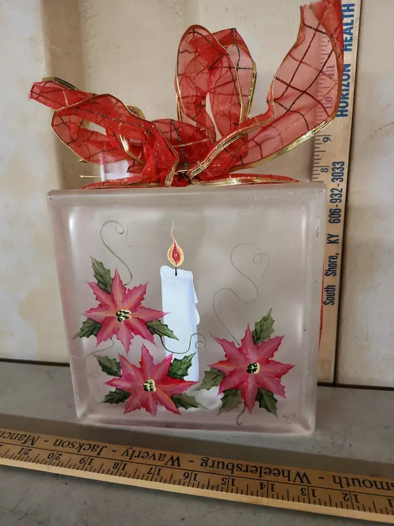 Hand Painted Lighted Glass Block 7.75"X3"X7.75"