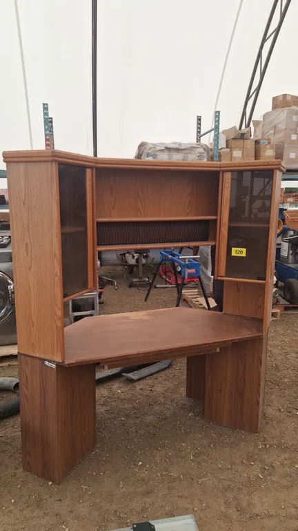 Corner computer desk, all wood.