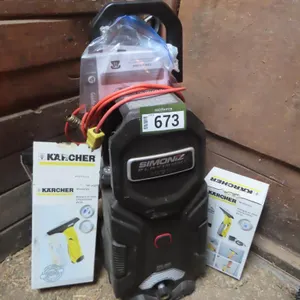 Lot - Simoniz Platinum 2100 psi Pressure Washer w/ Manual, (2) Karcher Window Vac's *Located at Spruce Grove location.