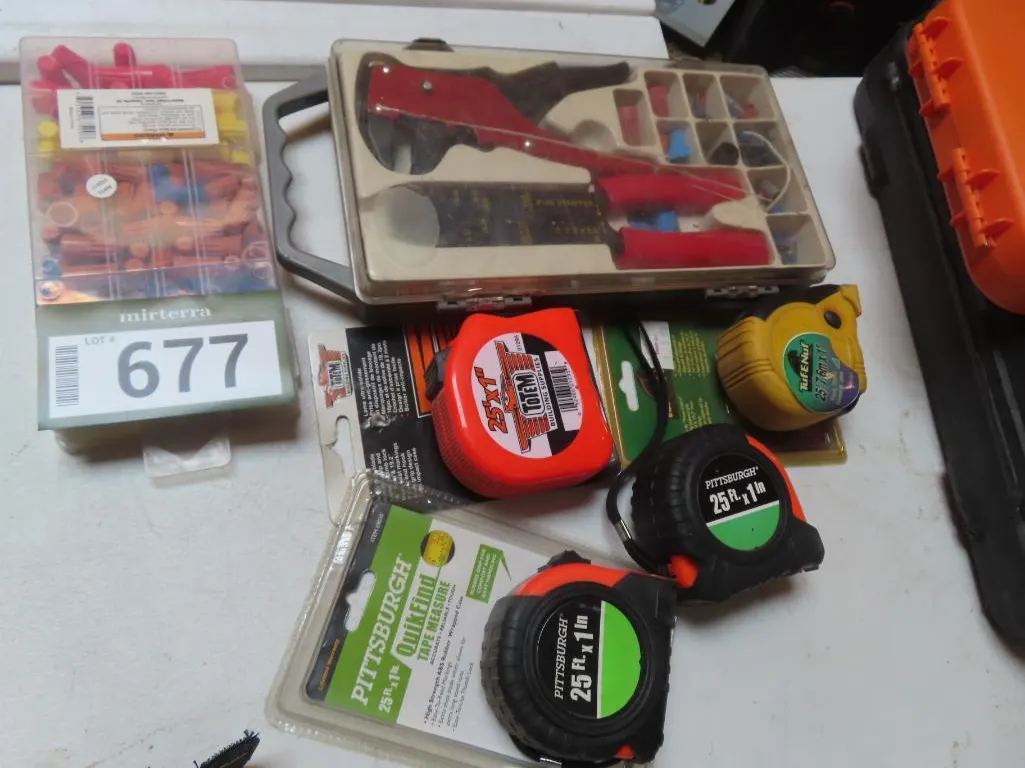 Lot - Wire Connector, Crimper, Tape Measures *Located at Spruce Grove location.
