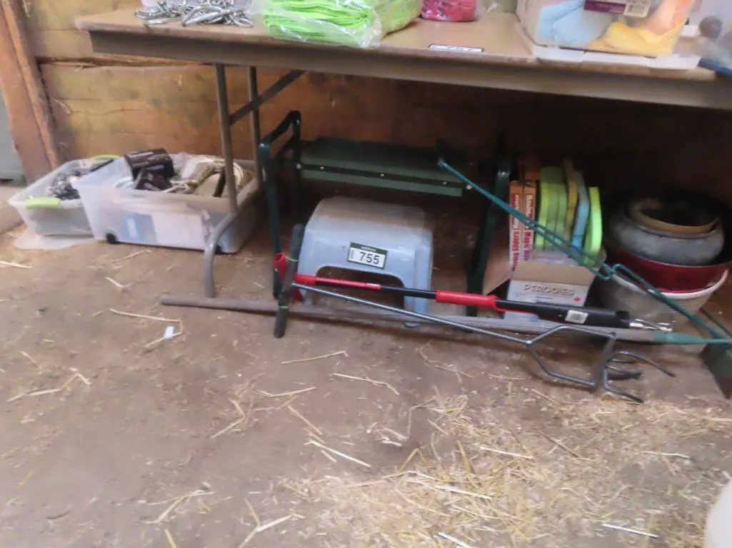 Lot - Lawn & Garden Supplies, Step Stool, Knee Stools, Straps, Car Cameras *Located at Spruce Grove location.