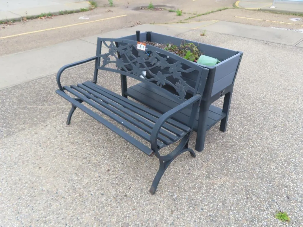 Lot - Metal Bench, Raised Garden Bed *Located at 4831 93 Ave, Edm.