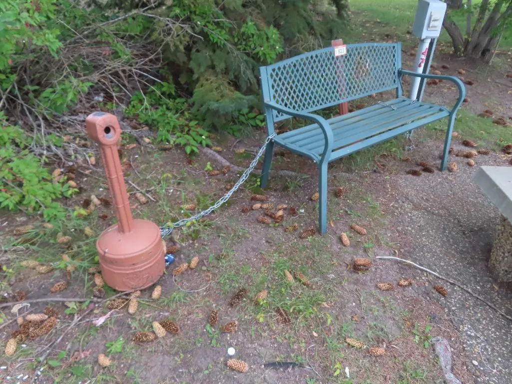 Lot - (2) Metal Benches, (2) Outdoor Cigarette Receptacle *Located at 4831 93 Ave, Edm.