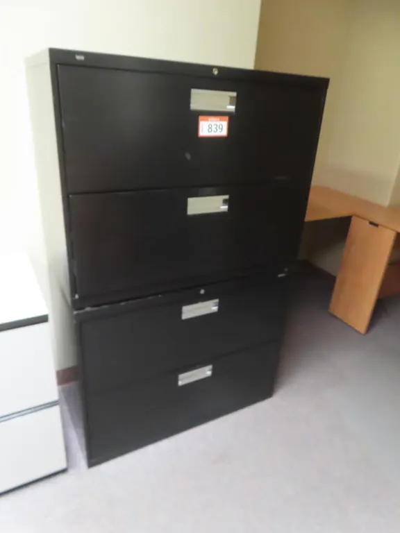 Lot - (2) 2 Drawer Black Metal Lateral Filing Cabinets *Located at 4831 93 Ave, Edm.