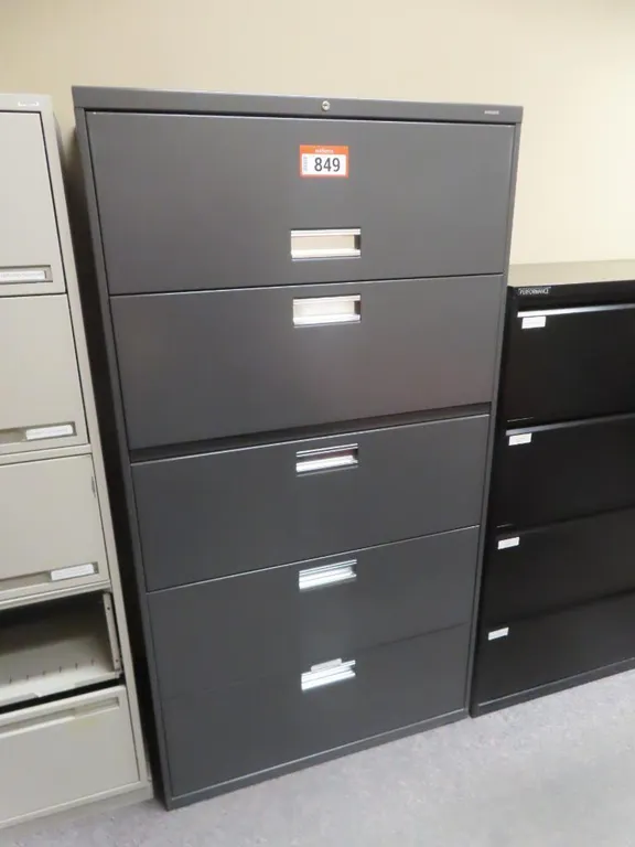 Grey 5 Drawer Lateral Filing Cabinet *Located at 4831 93 Ave, Edm.