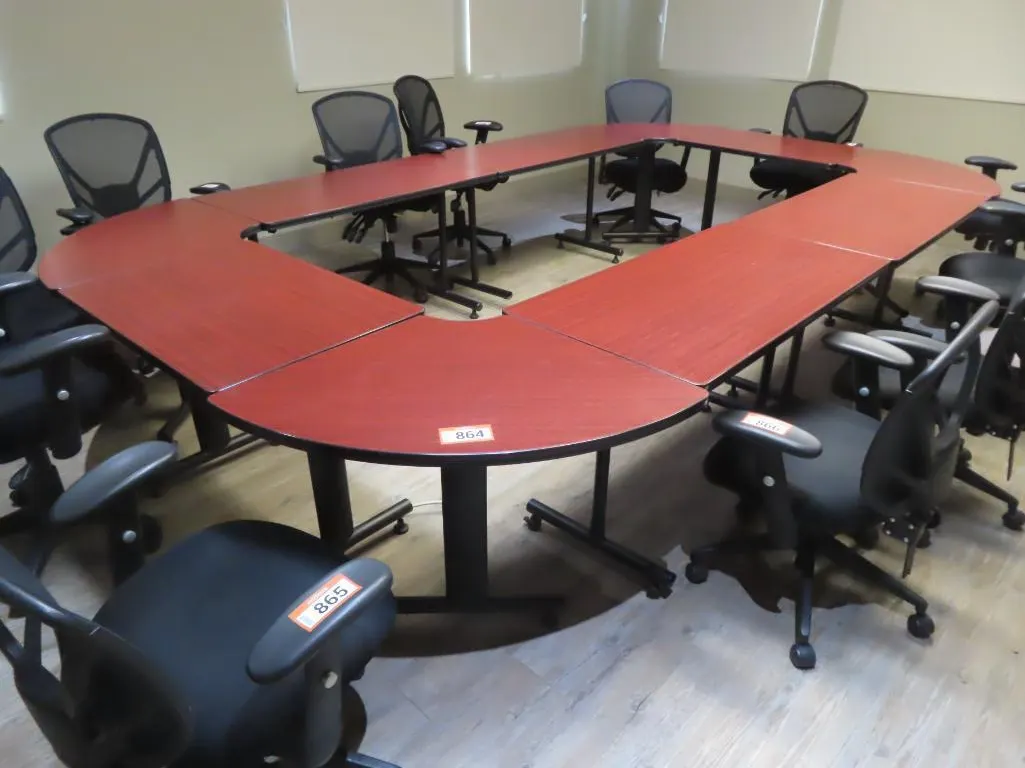 Lot - Cherry Boardroom Table, - Consisting of (4) Corner Tables and (6) Rectangle Tables *Located at 4831 93 Ave, Edm.