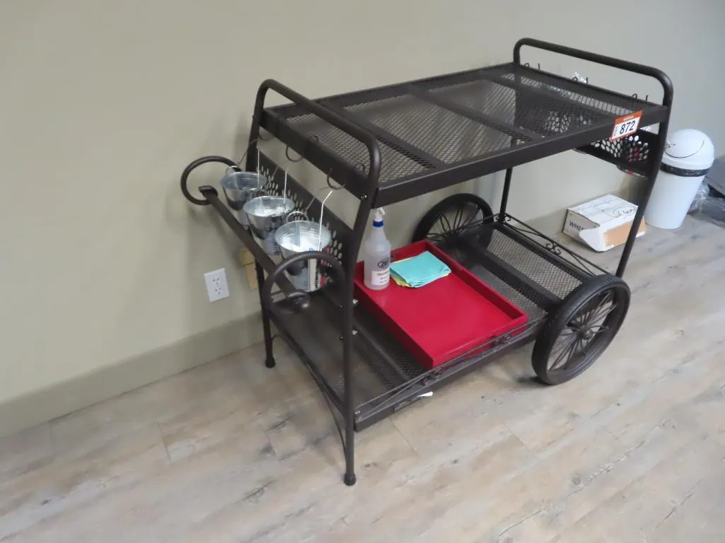 Black Metal 2 Shelf Decor Coffee Station Wheeled Cart *Located at 4831 93 Ave, Edm.