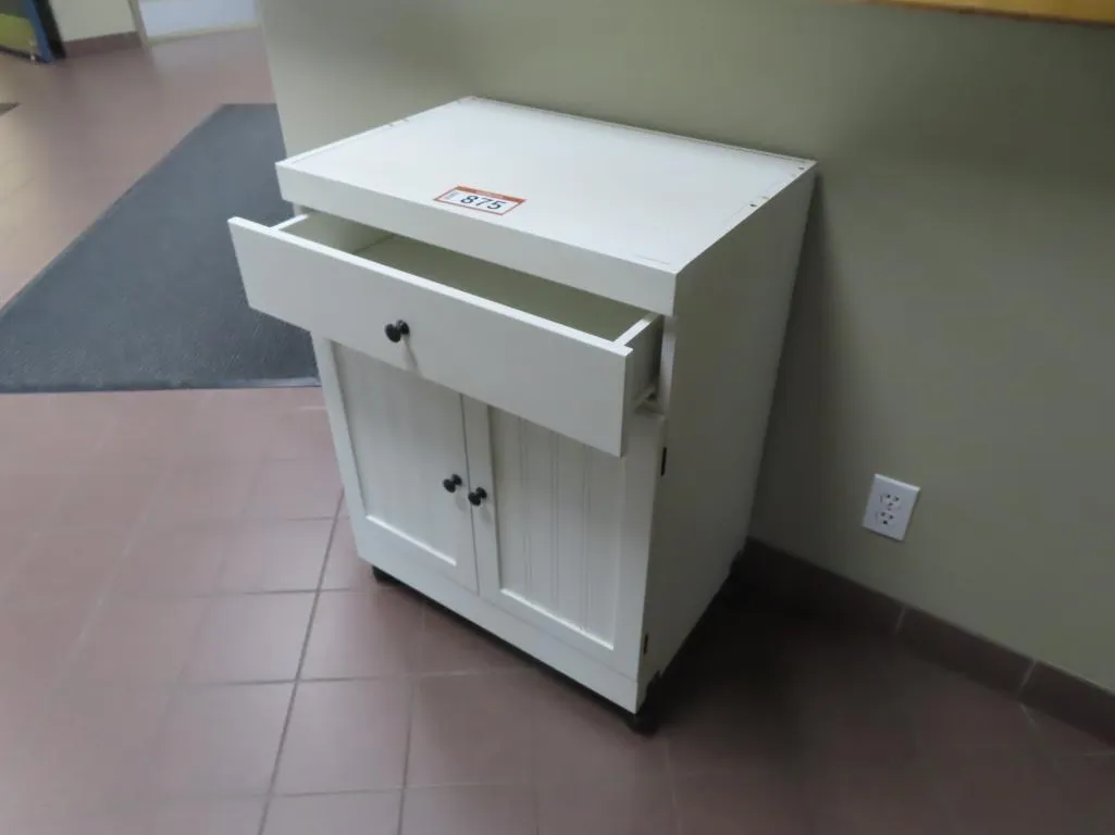 White 2 Door 1 Drawer Wheeled Cart *Located at 4831 93 Ave, Edm.