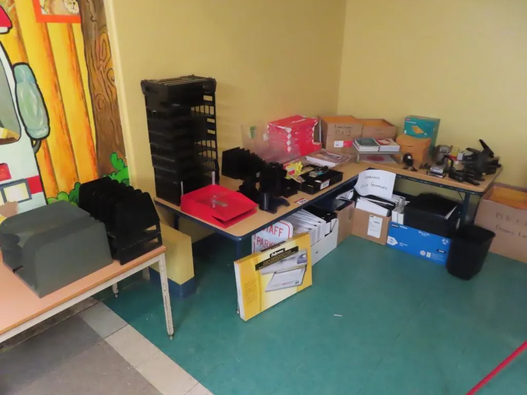 Lot - Assorted Office Supplies - Paper Trays, Paper, Envelopes, Binders, etc. *Located at 4831 93 Ave, Edm.