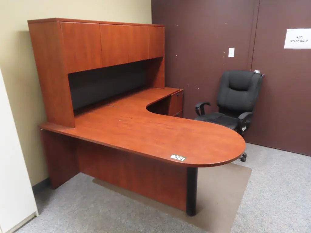Lot - Cherry L Shaped Workstation w/ Hutch *Located at 4831 93 Ave, Edm.
