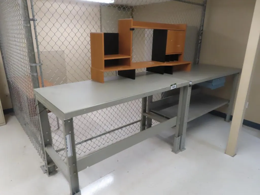 Lot - (2) Heavy Duty Metal Benches, Hutch Organizer *Located at 4831 93 Ave, Edm.