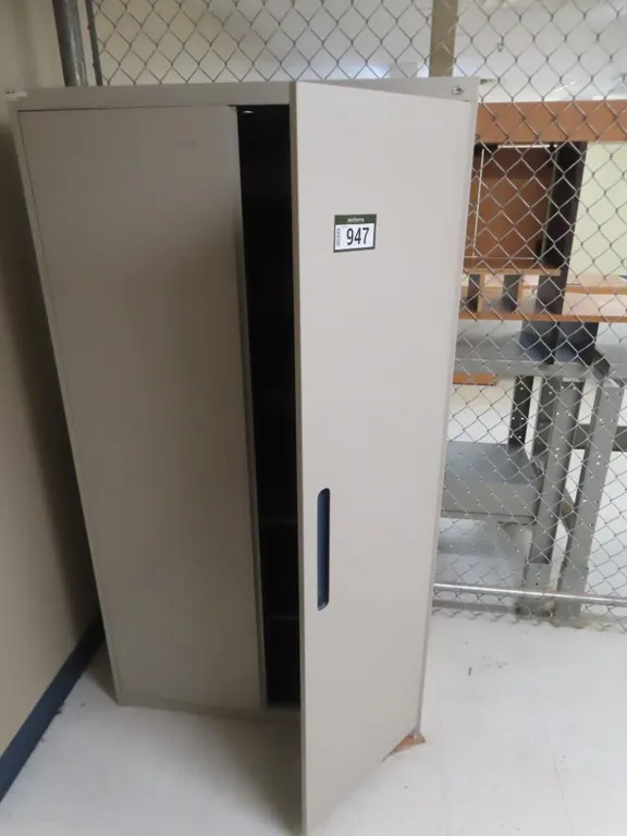 Lot - 2 Door Cabinet, Typing Table *Located at 4831 93 Ave, Edm.